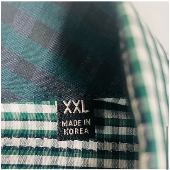 Quieti Mens XXL Plaid Button Down Shirt Fine Cotton Long Sleeve Green White - Picture 8 of 10